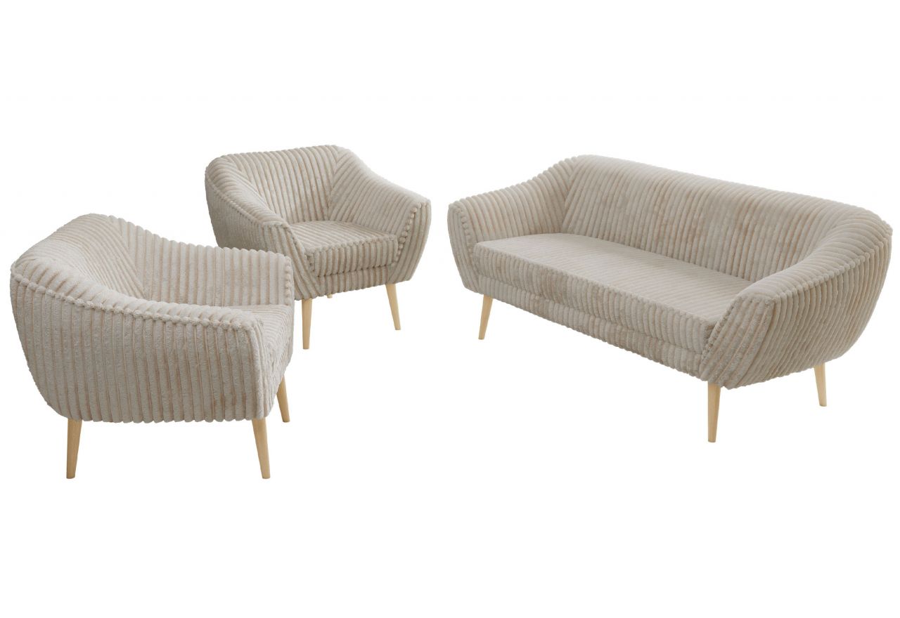 Zestaw PIRS 3+1+1 - beżowy, sztruks - nóżki,  buk