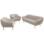 Zestaw PIRS 3+1+1 - beżowy, sztruks - nóżki,  buk