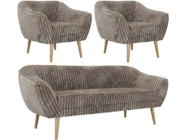 Zestaw PIRS 3+1+1 - jasnobrązowy, sztruks - nóżki,  buk