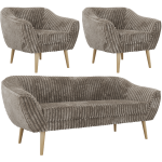 Zestaw PIRS 3+1+1 - jasnobrązowy, sztruks - nóżki,  buk