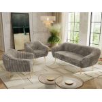 Zestaw PIRS 3+1+1 - jasnobrązowy, sztruks - nóżki,  buk