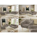 Zestaw PIRS 3+1+1 - jasnobrązowy, sztruks - nóżki,  buk