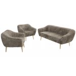 Zestaw PIRS 3+1+1 - jasnobrązowy, sztruks - nóżki,  buk