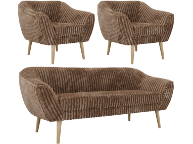 Zestaw PIRS 3+1+1 - brązowy, sztruks - nóżki,  buk