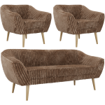 Zestaw PIRS 3+1+1 - brązowy, sztruks - nóżki,  buk