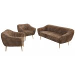 Zestaw PIRS 3+1+1 - brązowy, sztruks - nóżki,  buk