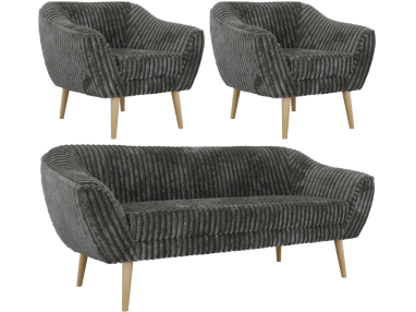 Zestaw PIRS 3+1+1 - szary, sztruks - nóżki,  buk