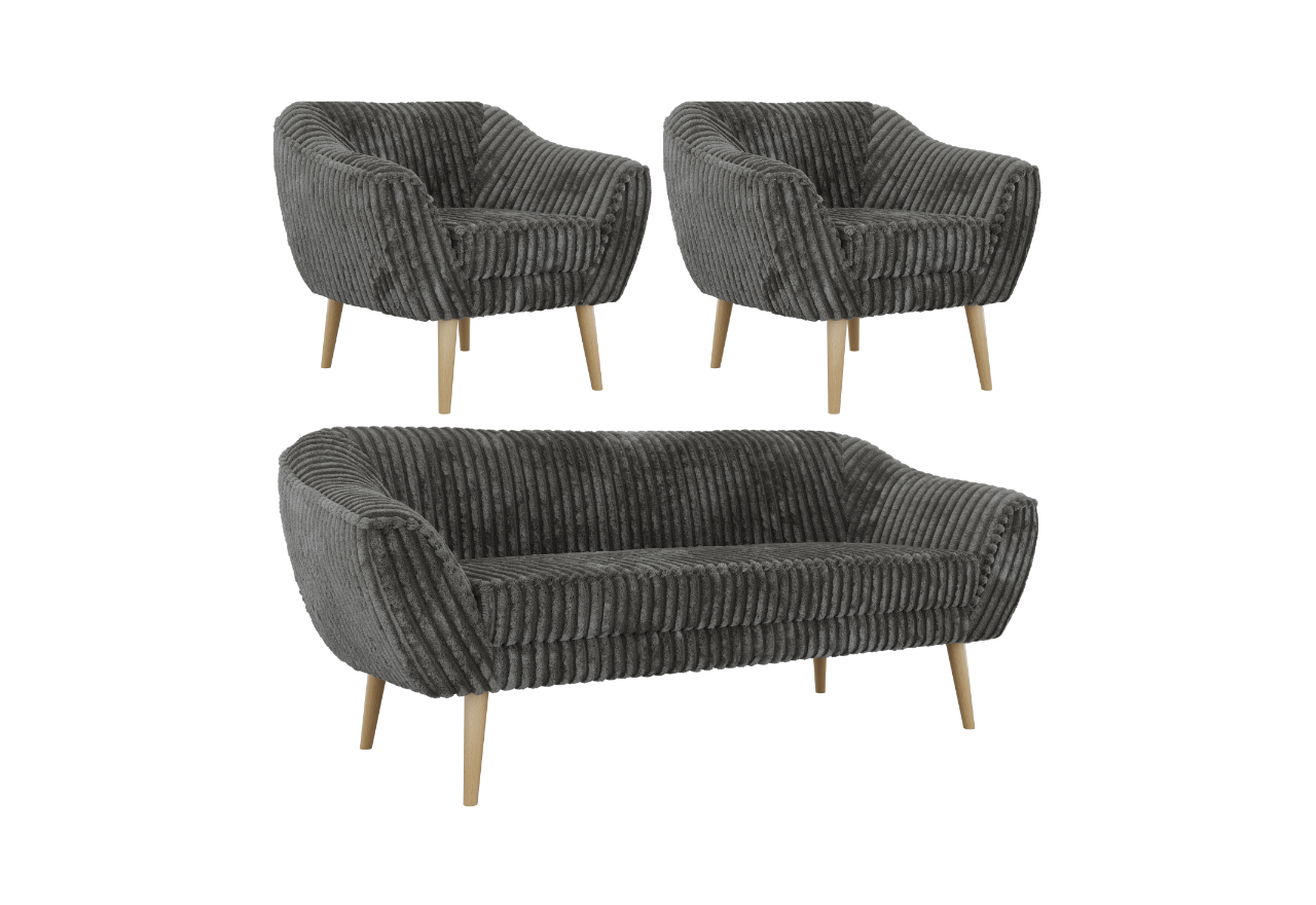 Zestaw PIRS 3+1+1 - szary, sztruks - nóżki,  buk