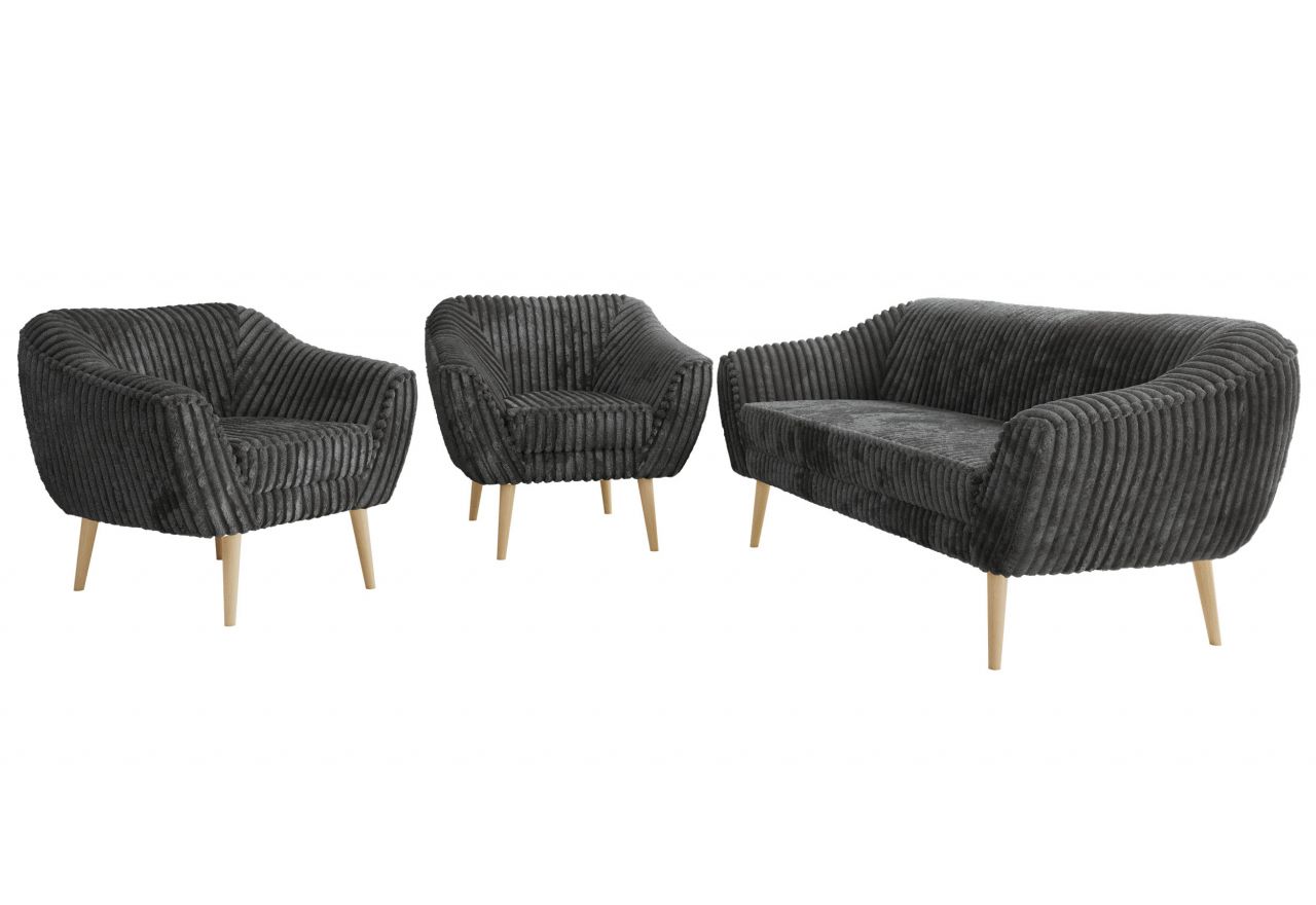 Zestaw PIRS 3+1+1 - szary, sztruks - nóżki,  buk