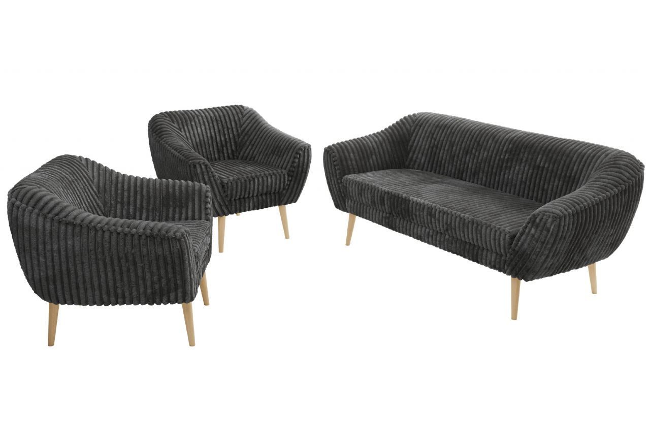 Zestaw PIRS 3+1+1 - szary, sztruks - nóżki,  buk