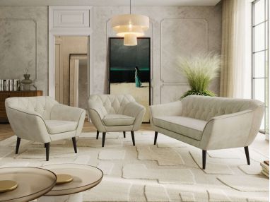 Zestaw PIRS 3+1+1 - kremowy, welwet - nóżki,  czarny