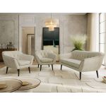 Zestaw PIRS 3+1+1 - kremowy, welwet - nóżki,  czarny