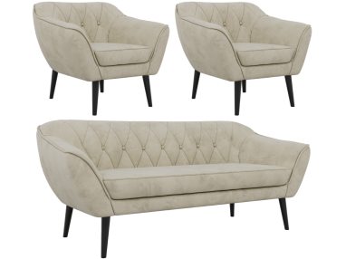 Zestaw PIRS 3+1+1 - kremowy, welwet - nóżki,  czarny