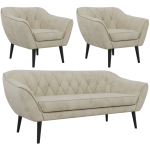 Zestaw PIRS 3+1+1 - kremowy, welwet - nóżki,  czarny