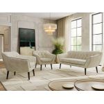 Zestaw PIRS 3+1+1 - kremowy, welwet - nóżki,  czarny