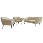 Zestaw PIRS 3+1+1 - kremowy, welwet - nóżki,  czarny