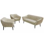 Zestaw PIRS 3+1+1 - kremowy, welwet - nóżki,  czarny