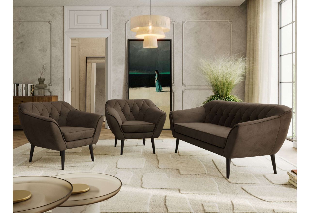 Zestaw PIRS 3+1+1 - brązowy, welwet - nóżki,  czarny