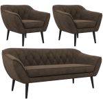 Zestaw PIRS 3+1+1 - brązowy, welwet - nóżki,  czarny