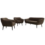 Zestaw PIRS 3+1+1 - brązowy, welwet - nóżki,  czarny