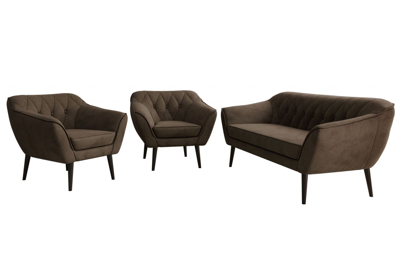 Zestaw PIRS 3+1+1 - brązowy, welwet - nóżki,  czarny