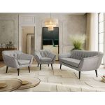 Zestaw PIRS 3+1+1 - jasnoszary, welwet - nóżki,  czarny