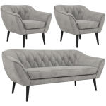 Zestaw PIRS 3+1+1 - jasnoszary, welwet - nóżki,  czarny