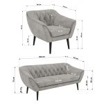 Zestaw PIRS 3+1+1 - jasnoszary, welwet - nóżki,  czarny