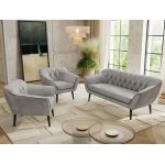 Zestaw PIRS 3+1+1 - jasnoszary, welwet - nóżki,  czarny