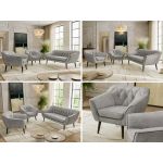 Zestaw PIRS 3+1+1 - jasnoszary, welwet - nóżki,  czarny