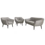 Zestaw PIRS 3+1+1 - jasnoszary, welwet - nóżki,  czarny