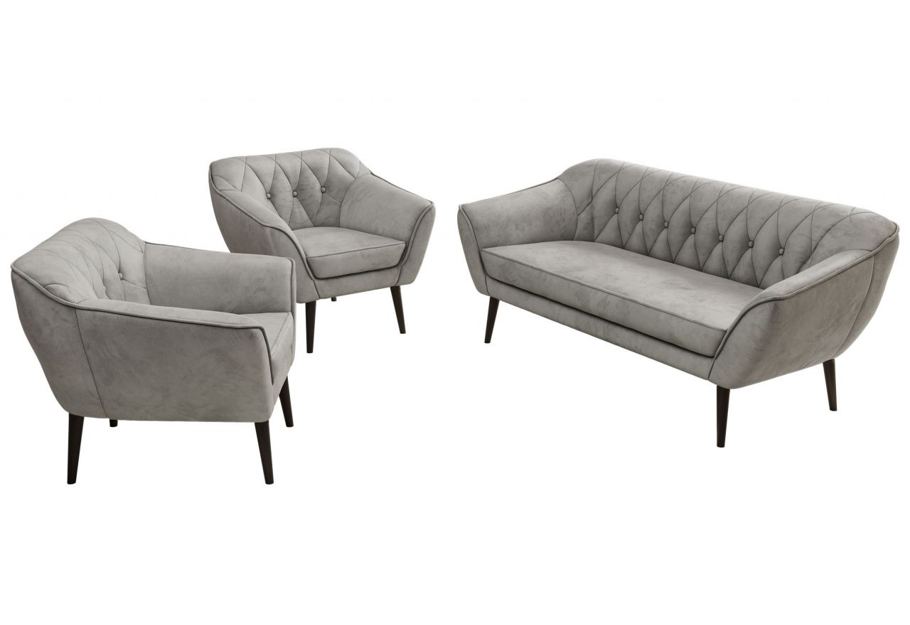 Zestaw PIRS 3+1+1 - jasnoszary, welwet - nóżki,  czarny