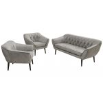 Zestaw PIRS 3+1+1 - jasnoszary, welwet - nóżki,  czarny