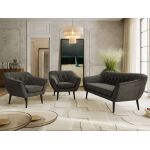 Zestaw PIRS 3+1+1 - ciemnoszary, welwet - nóżki,  czarny