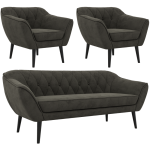 Zestaw PIRS 3+1+1 - ciemnoszary, welwet - nóżki,  czarny