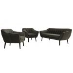 Zestaw PIRS 3+1+1 - ciemnoszary, welwet - nóżki,  czarny