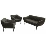 Zestaw PIRS 3+1+1 - ciemnoszary, welwet - nóżki,  czarny