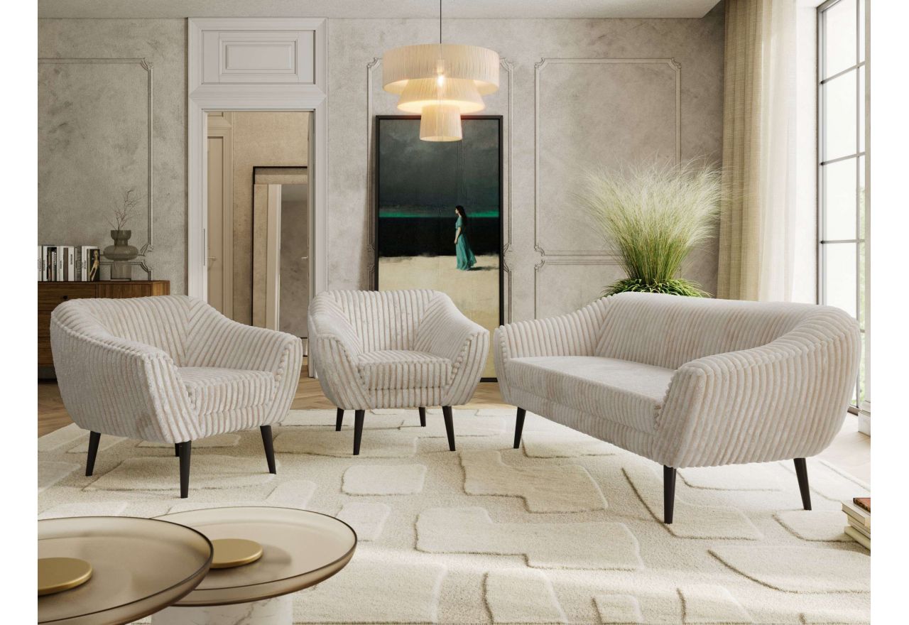 Zestaw PIRS 3+1+1 - beżowy, sztruks - nóżki,  czarny