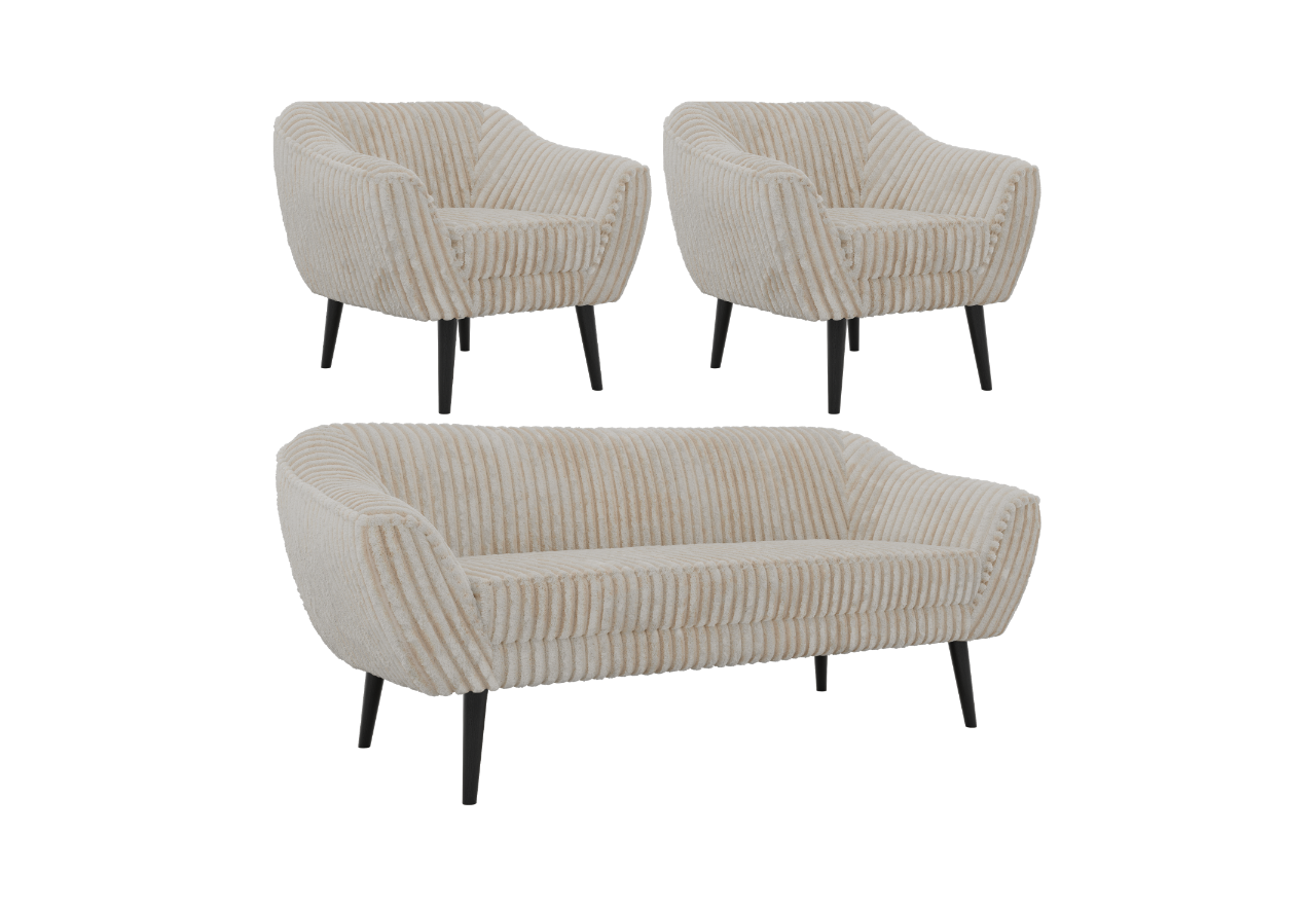 Zestaw PIRS 3+1+1 - beżowy, sztruks - nóżki,  czarny