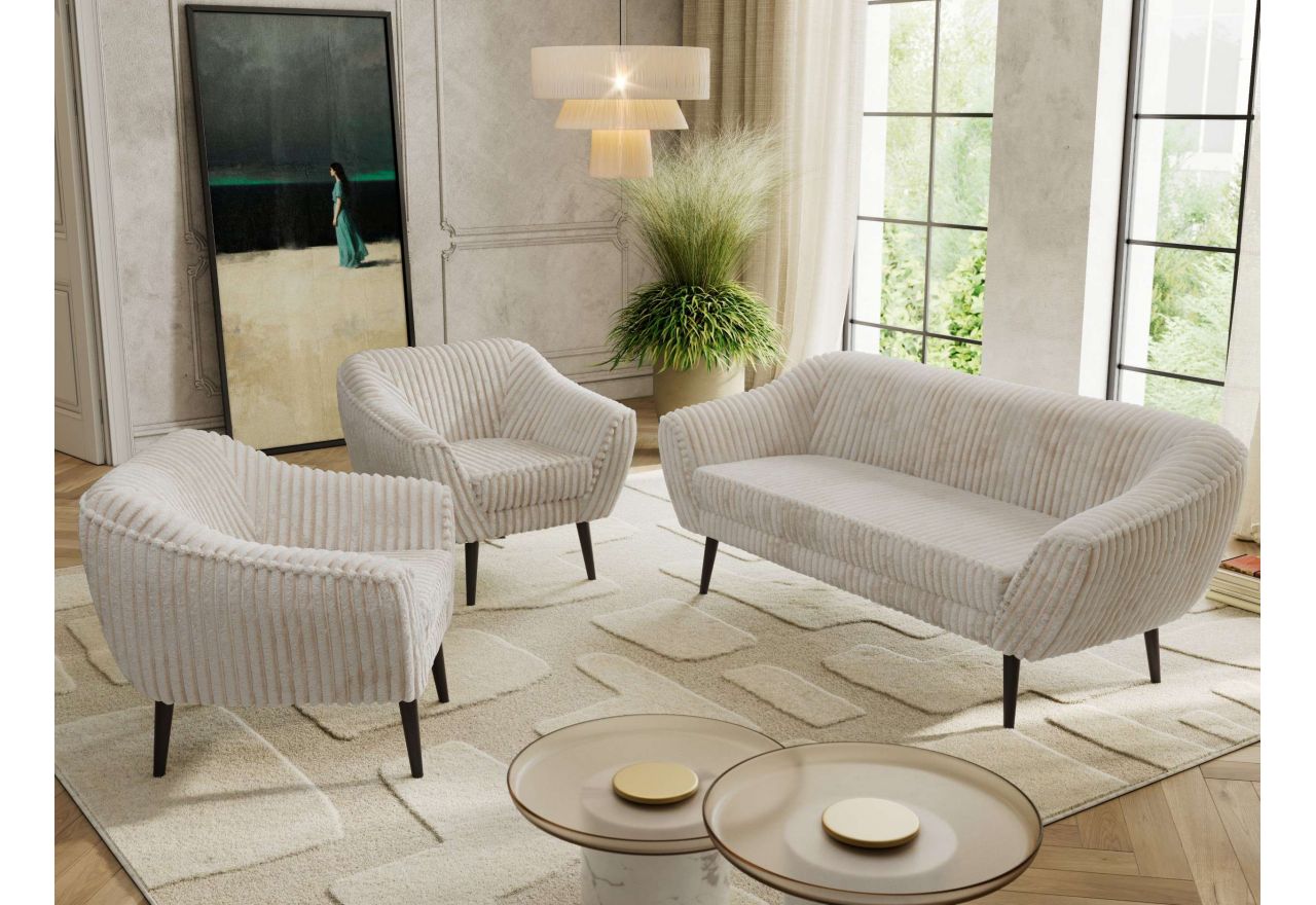 Zestaw PIRS 3+1+1 - beżowy, sztruks - nóżki,  czarny