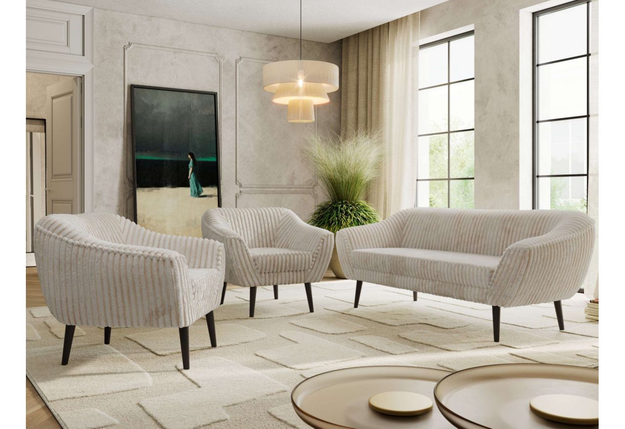 Zestaw PIRS 3+1+1 - beżowy, sztruks - nóżki,  czarny