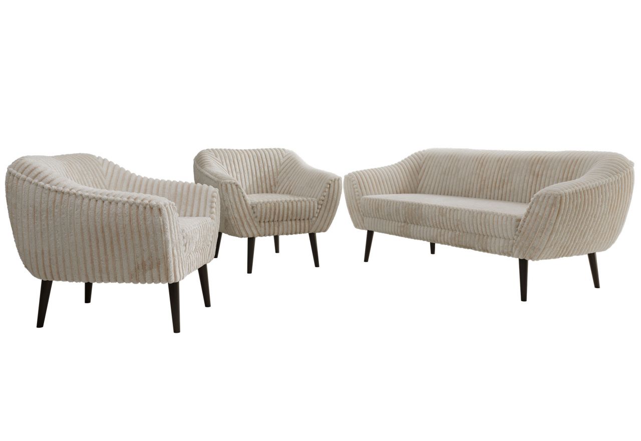 Zestaw PIRS 3+1+1 - beżowy, sztruks - nóżki,  czarny