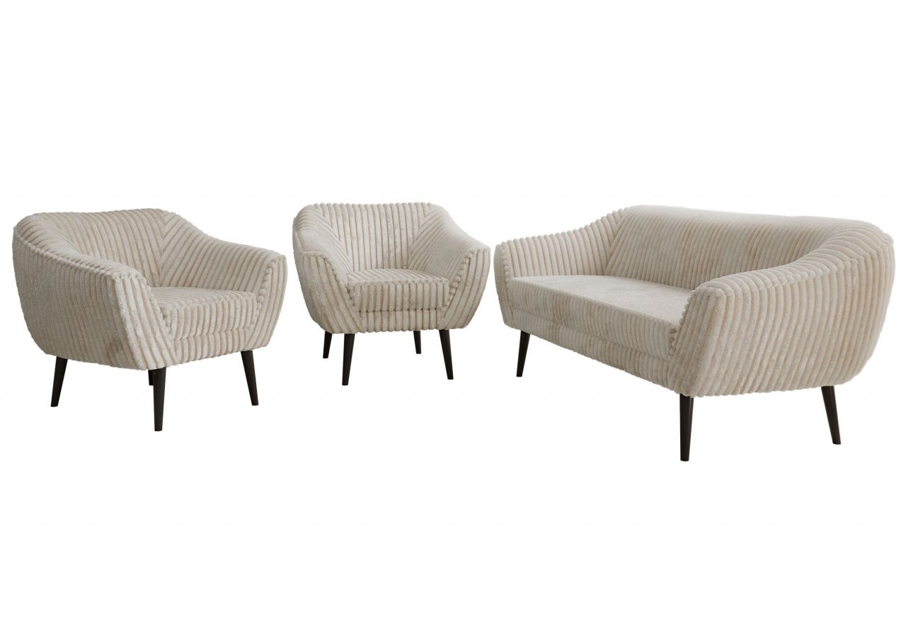 Zestaw PIRS 3+1+1 - beżowy, sztruks - nóżki,  czarny