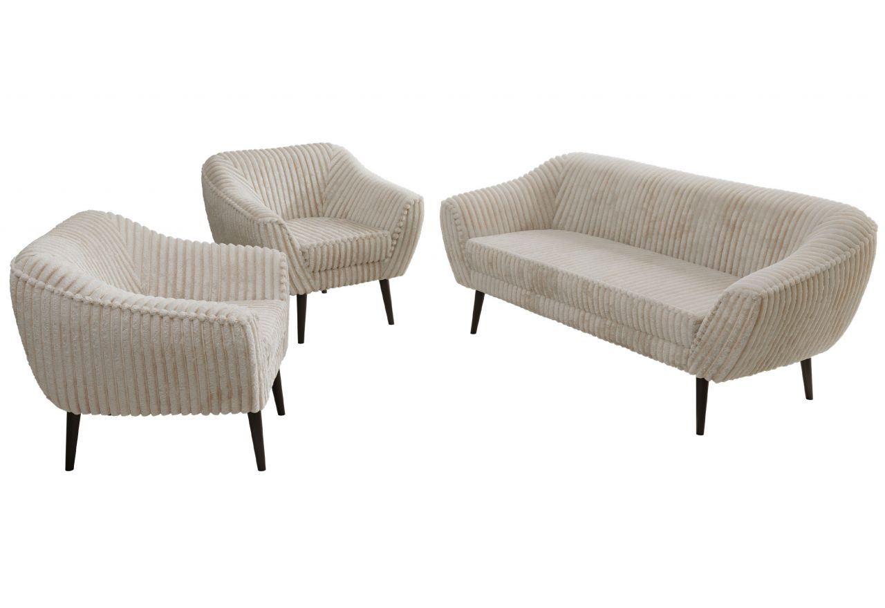 Zestaw PIRS 3+1+1 - beżowy, sztruks - nóżki,  czarny