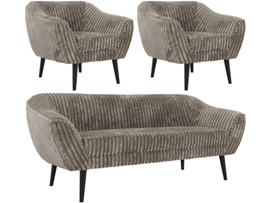 Zestaw PIRS 3+1+1 - jasnobrązowy, sztruks - nóżki,  czarny