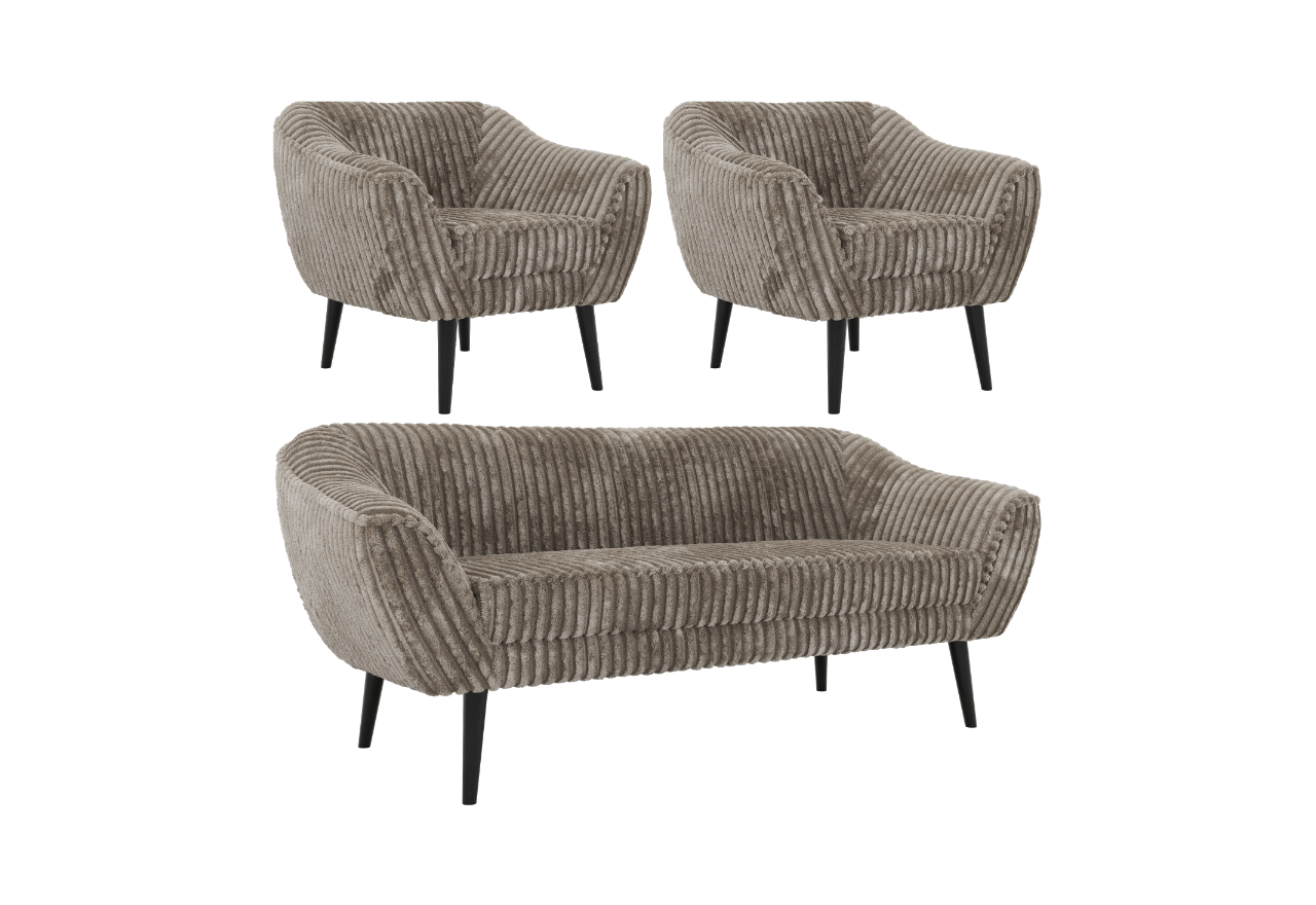 Zestaw PIRS 3+1+1 - jasnobrązowy, sztruks - nóżki,  czarny