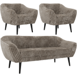 Zestaw PIRS 3+1+1 - jasnobrązowy, sztruks - nóżki,  czarny