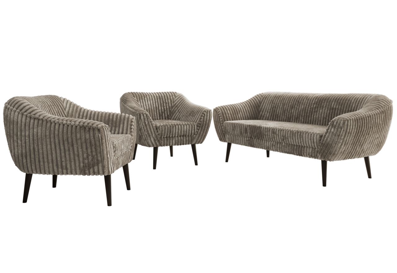 Zestaw PIRS 3+1+1 - jasnobrązowy, sztruks - nóżki,  czarny