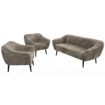 Zestaw PIRS 3+1+1 - jasnobrązowy, sztruks - nóżki,  czarny