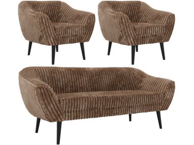 Zestaw PIRS 3+1+1 - brązowy, sztruks - nóżki,  czarny